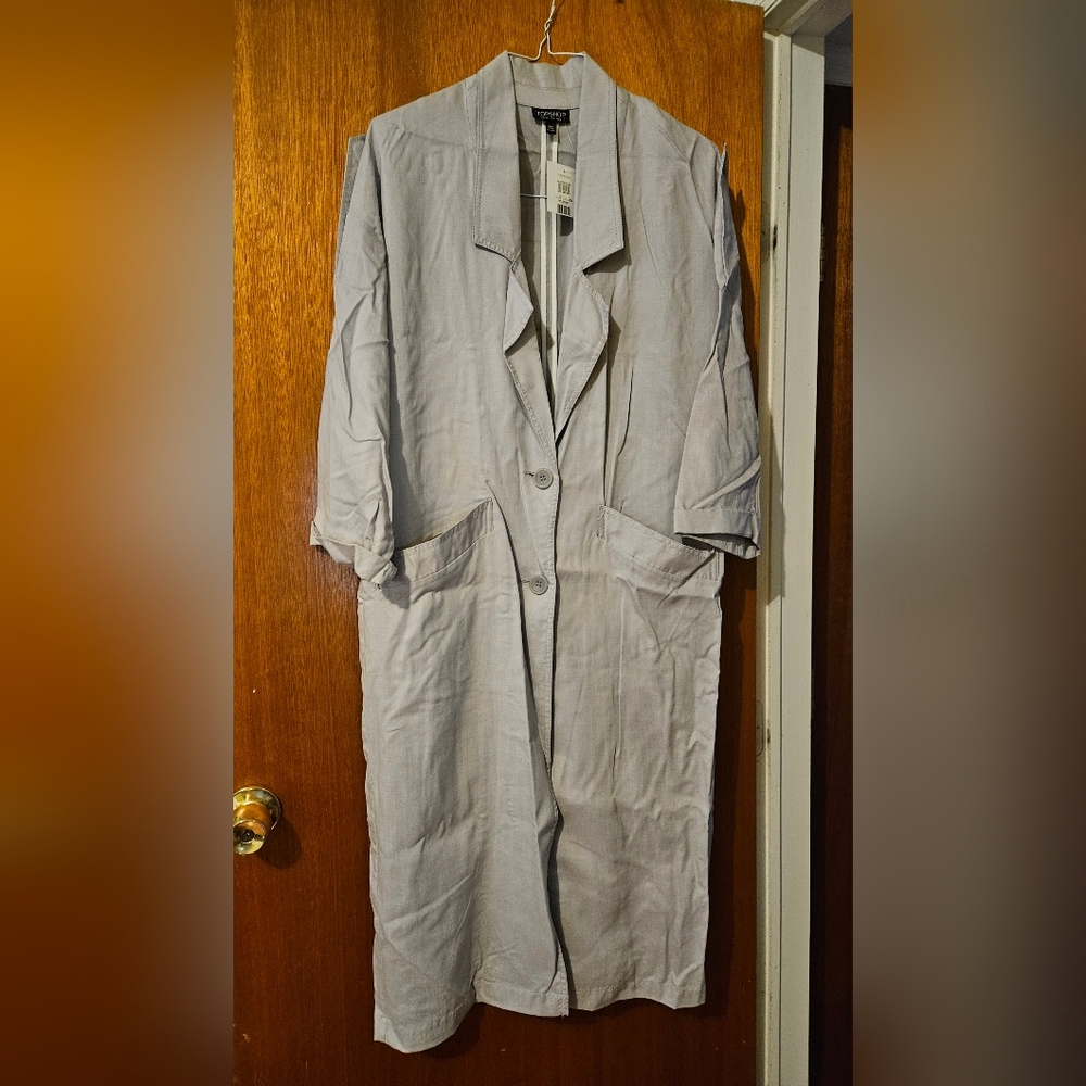 Top Shop Light Grey Long Button-Up Duster Coat